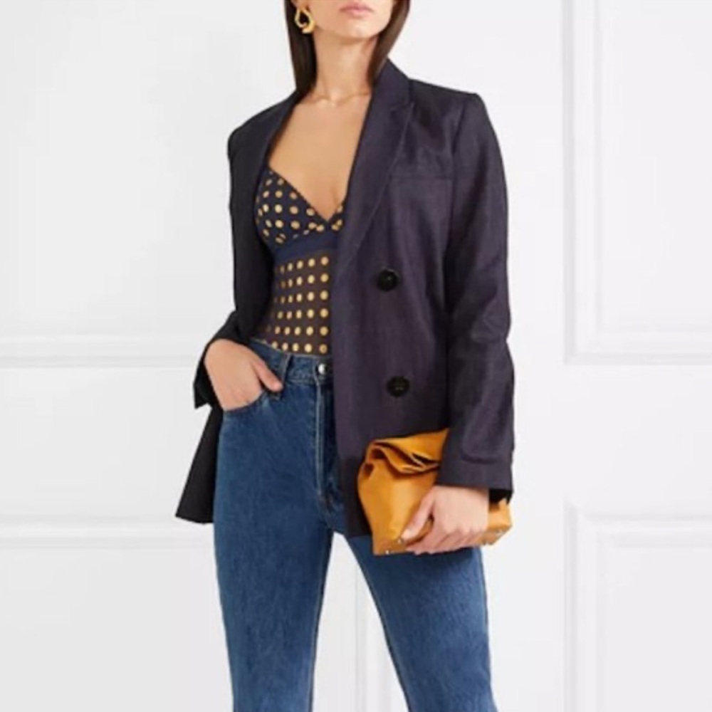 Stella McCartney Florence Fluttering Metallic Polka Dot Mesh Bodysuit Ink Gold S